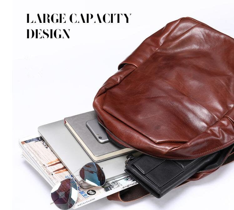 Premium Black Leather Backpack for Men & Women - Stylish Durable Laptop Bag for Work, Travel & College - Water-Resistant Business Backpack with USB Charging Port