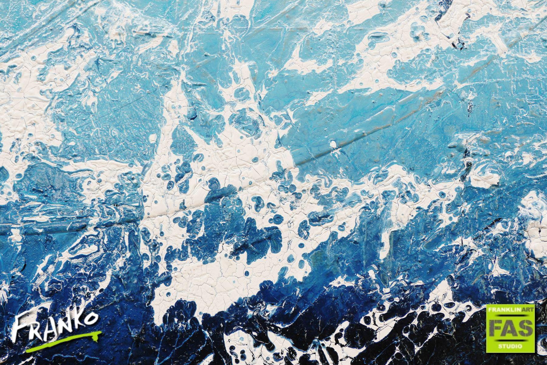 100cm x 100cm Blue Abstract Canvas Wall Art - Modern Hand Painted Oil Painting for Living Room, Bedroom & Office Decor