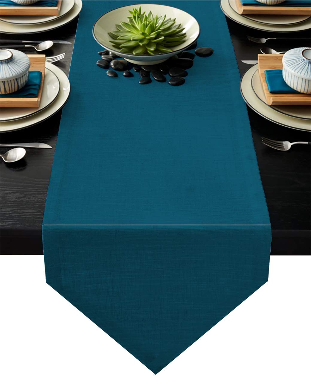 COLORSUM Solid Color Burlap Table Runner - Peacock Blue Extra Long 13x70 Inch - Natural Jute Table Decor for Dining, Coffee Gatherings, Holidays & Parties - Perfect for Farmhouse, Rustic, and Boho Home Decor