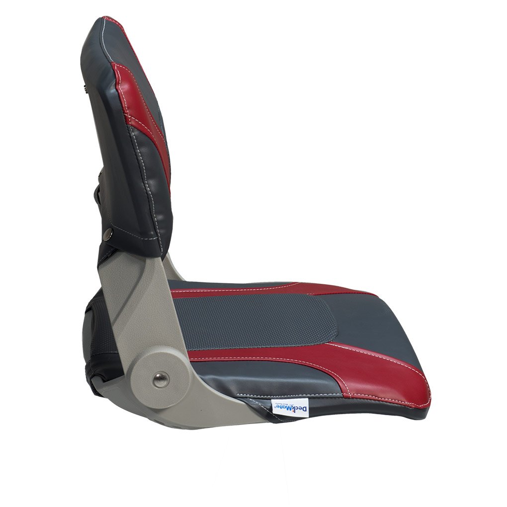 **DeckMate Compact Folding Fishing Seat – Portable & Lightweight – Charcoal & Red – Perfect for Camping, Kayaking & Outdoor Adventures**