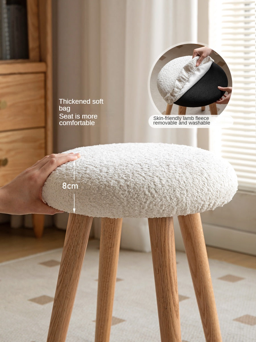 Oak Solid Wood Round Makeup Stool - Durable Vanity Seat with Cushion for Bedroom, Bathroom & Dressing Room - Perfect for Makeup, Hair Styling & Relaxing