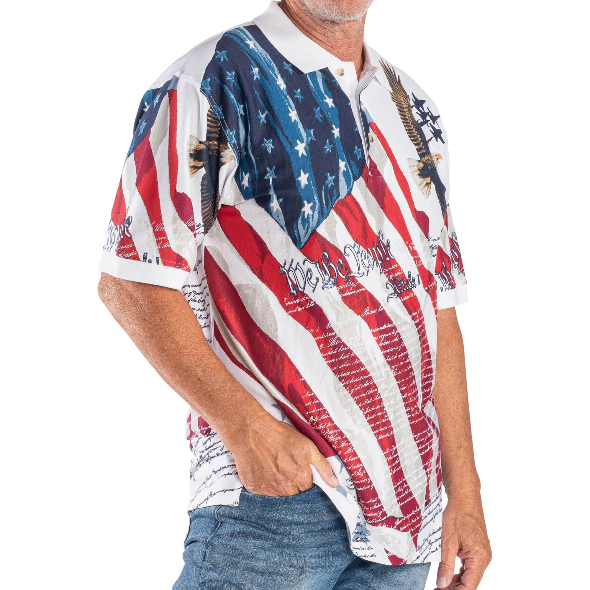 American Flag Polo Shirt for Men - Patriotic Cotton 4th of July Shirt with Button Closure - XL Size - Perfect for Independence Day Celebrations, BBQ Parties & Outdoor Events