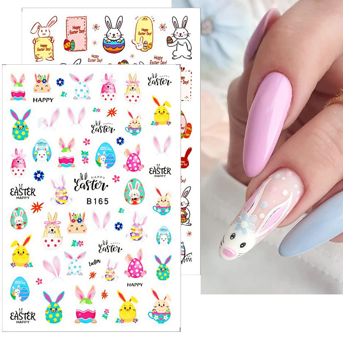 10 Sheets Easter Nail Art Stickers - 3D Bunny, Egg & Carrot Nail Decals for Spring Manicure | Self-Adhesive Nail Stickers for Women, Kids & Girls | Perfect for Easter Parties, Spring Nail Art & DIY Home Manicures