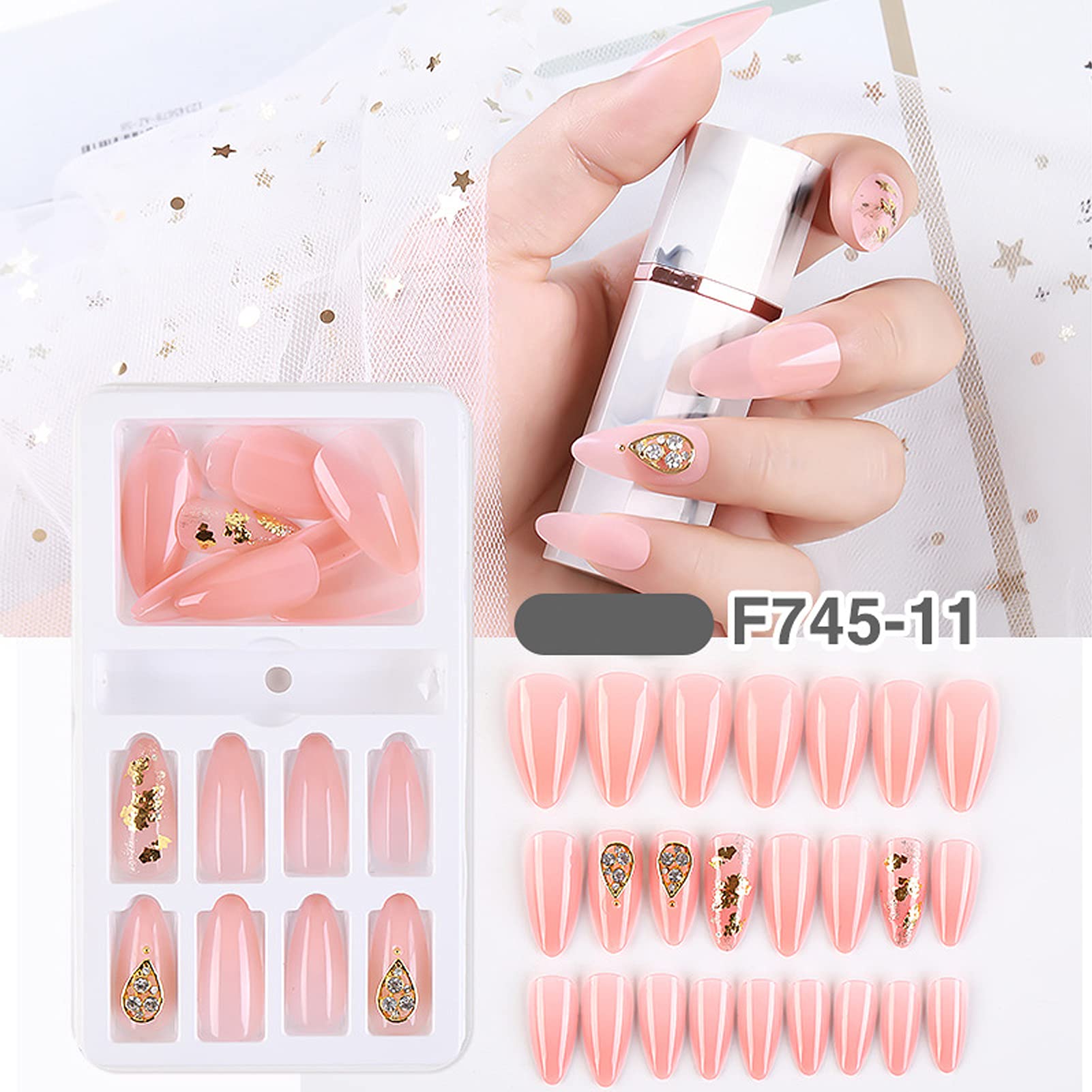 False Nails - Safe & Reliable DIY Fake Nails for Women, Wedding, Date & Special Occasions | Natural-Looking Press-On Nails for Daily Wear & Party Makeup (Style F745-11)