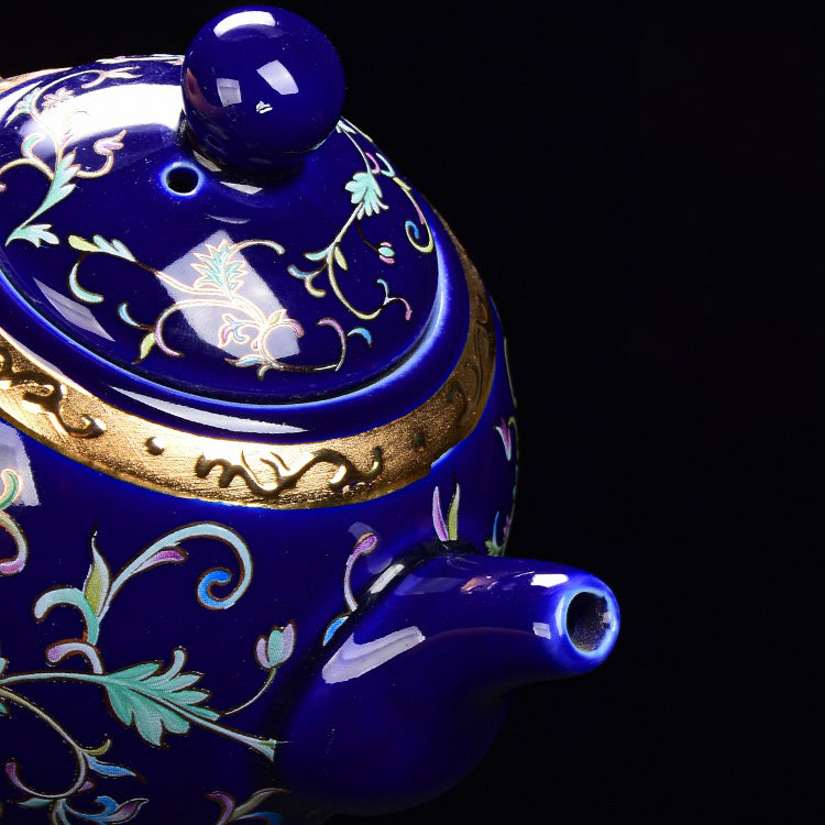 Premium Enamel Porcelain Tea Set with Inner Sterling Silver Lining - Elegant Tea Ceremony Set for Home, Office & Gifting