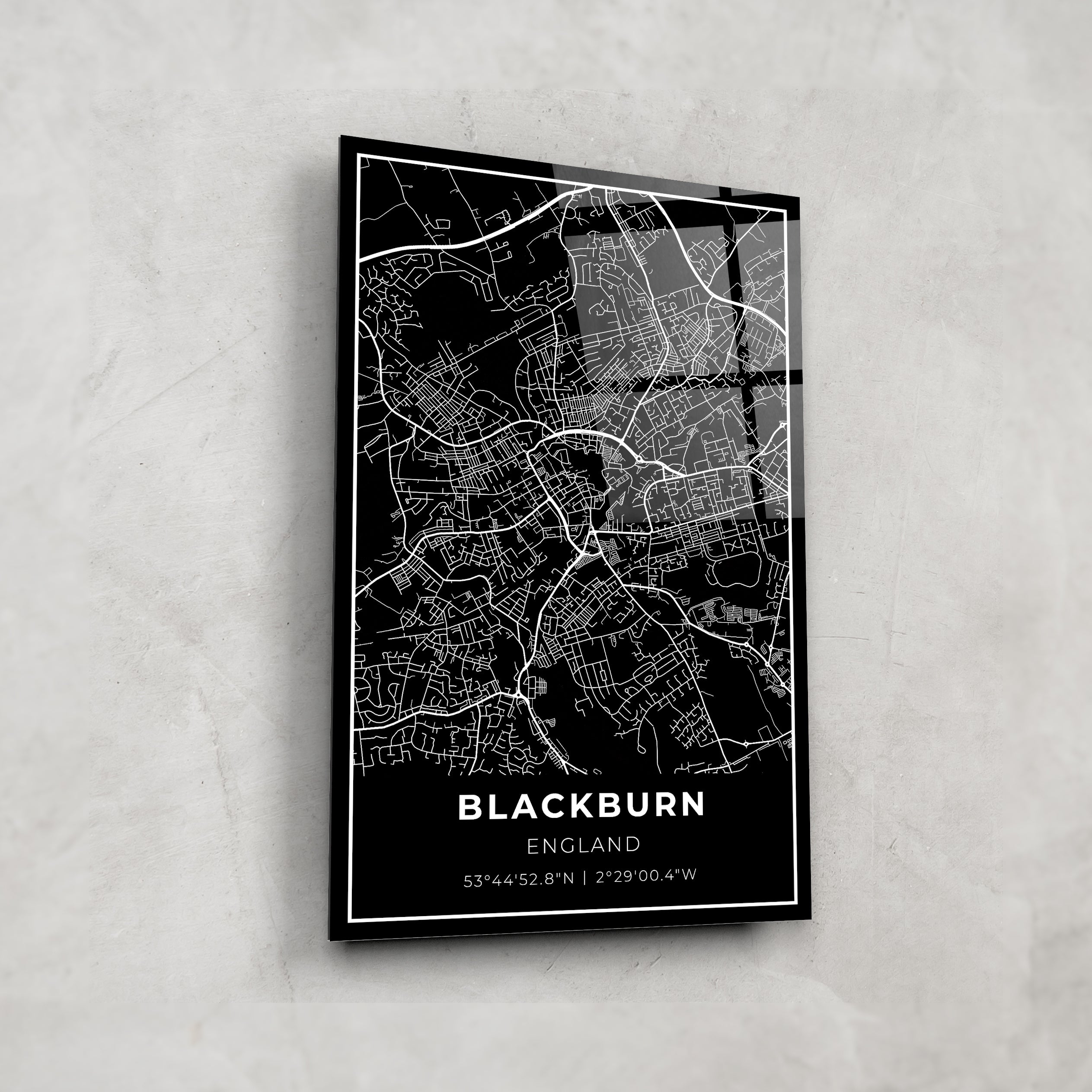 Blackburn Map Glass Wall Art - Modern Home Decor for Living Room, Bedroom & Office - Perfect Gift for Travel Lovers & Map Enthusiasts