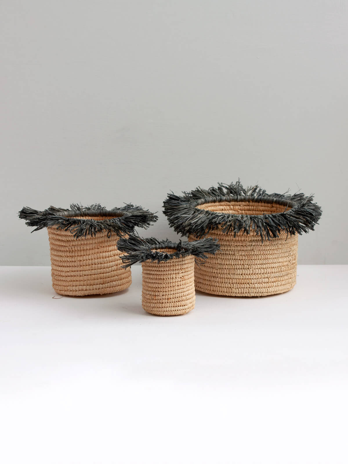 Raffia Tassel Storage Pots - Grey Woven Baskets for Home Organization | Perfect for Bathroom, Bedroom & Office Decor