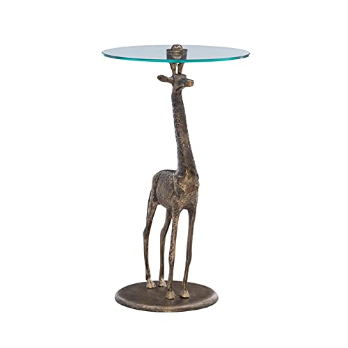 Powell Furniture Linon Galin Metal and Glass Giraffe Side Table in Bronze - Elegant End Table for Living Room, Bedroom, or Office Decor