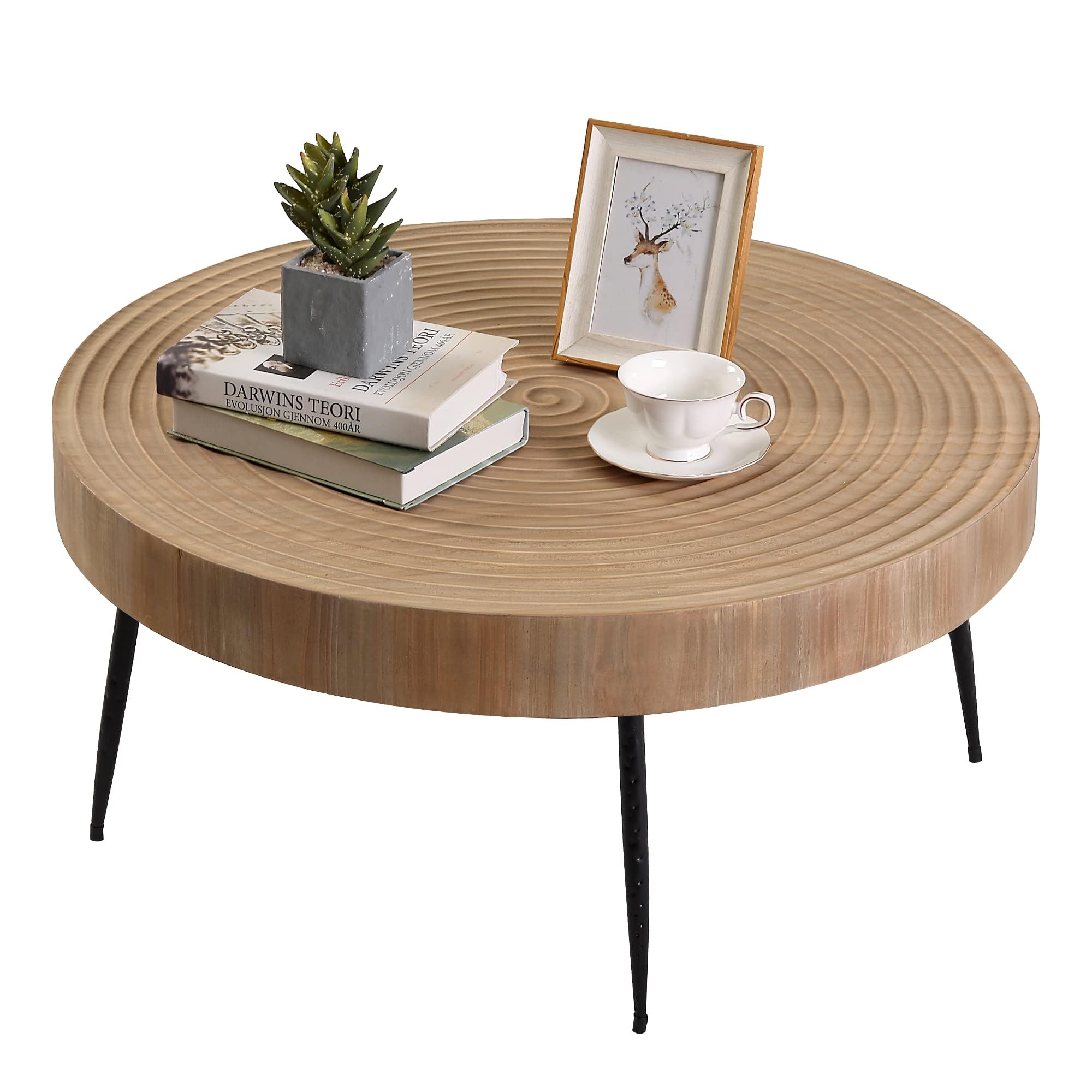 RUSTOWN 2-Piece Farmhouse Round Coffee Table Set - Modern Natural Wood Finish Cocktail & Side Tables for Living Room - Perfect for Home Decor, Cozy Gatherings & Small Spaces (Helical, Natural)