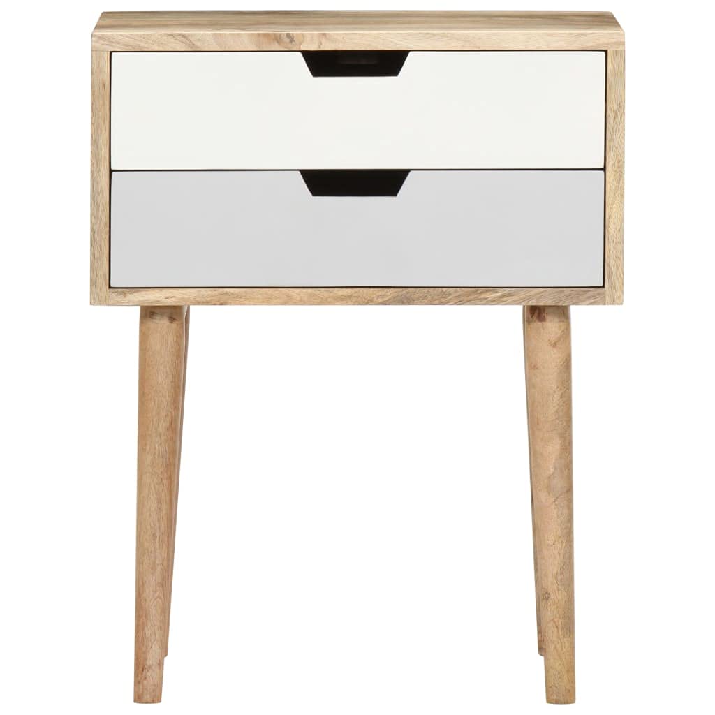 Modern Bedside Cabinet - Solid Mango Wood Nightstand with Storage Shelves, 18.5