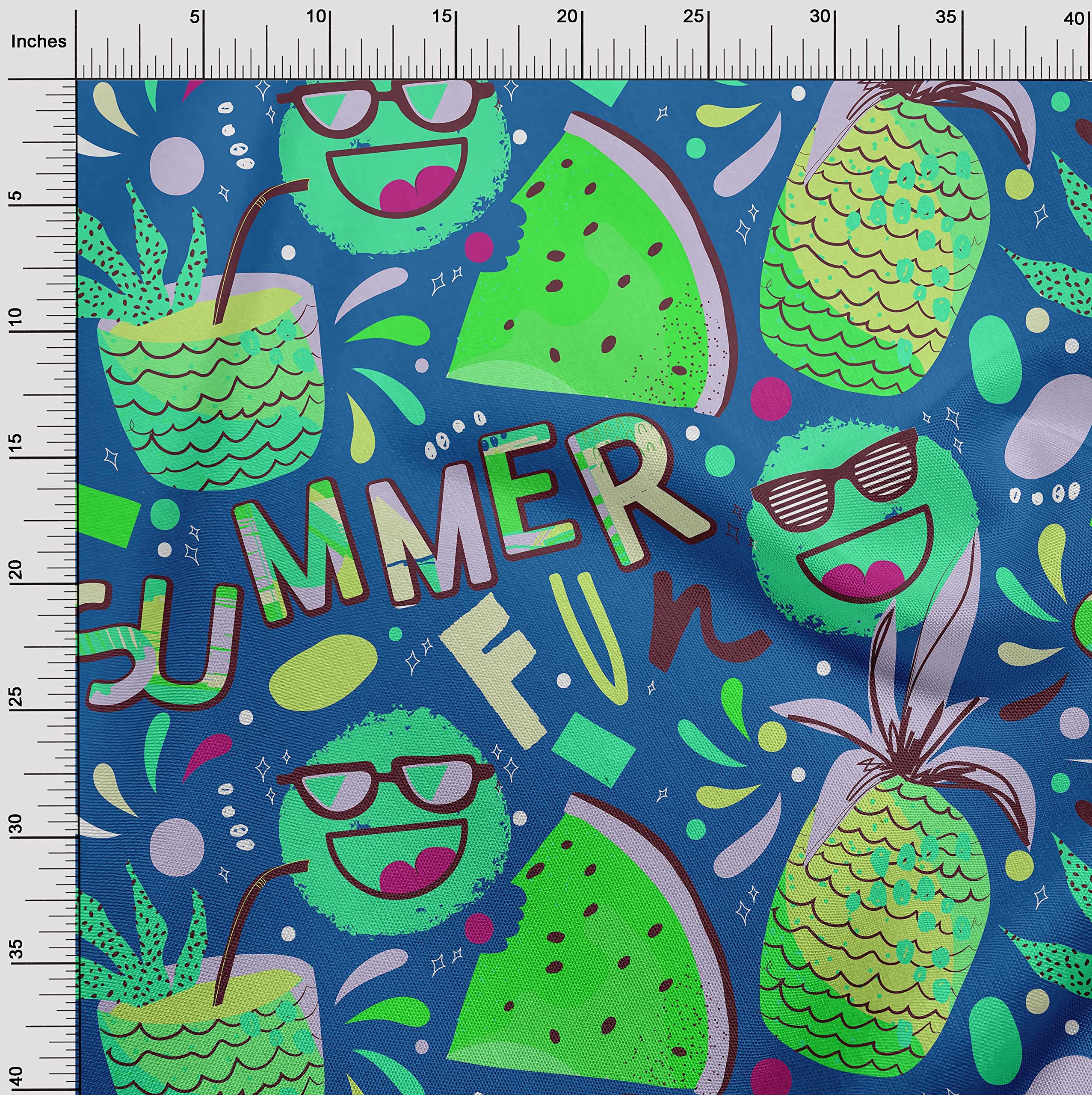 oneOone Polyester Spandex Blue Tropical Print Fabric - 56 Inch Wide Stretch Material for Summer DIY Clothing, Quilting & Dressmaking - Perfect for Swimwear, Activewear & Home Decor Projects