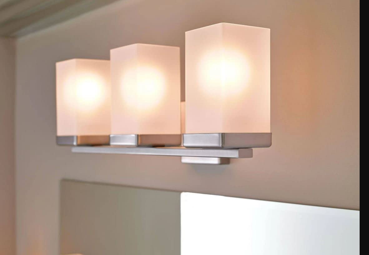 Moen YB8864CH 90 Degree 4-Light Bathroom Vanity Light Fixture - Chrome Finish with Frosted Glass Shades - Perfect for Modern Bathrooms, Powder Rooms & Dressing Areas