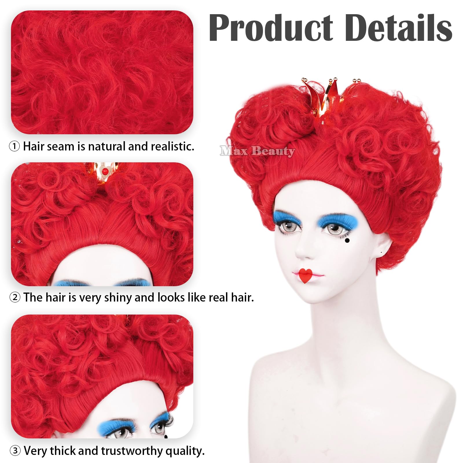 LABEAUTÉ Queen Wig with Crown - Heat Resistant Synthetic Hair Costume Wig for Women & Girls - Perfect for Halloween, Christmas Parties, Cosplay & Themed Events