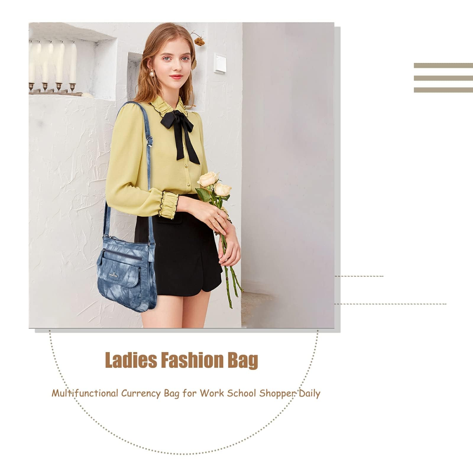 Angel Kiss Women's Crossbody Bag - PU Leather Adjustable Strap Shoulder Purse for Daily Use, Travel & Shopping