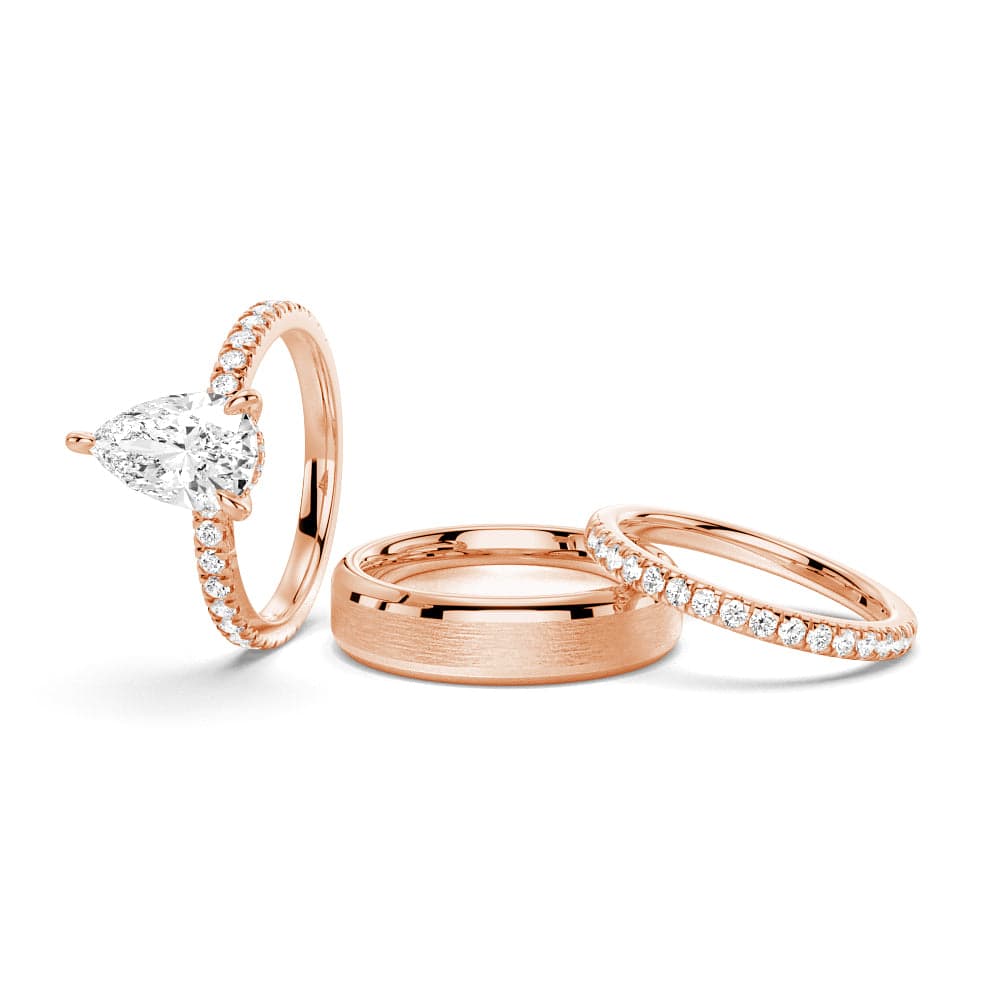 Pear Shaped Pavé Band Hidden Halo Moissanite Engagement & Wedding Ring Set for Couples - Matching His & Hers Bands for Proposals, Anniversaries, and Romantic Occasions