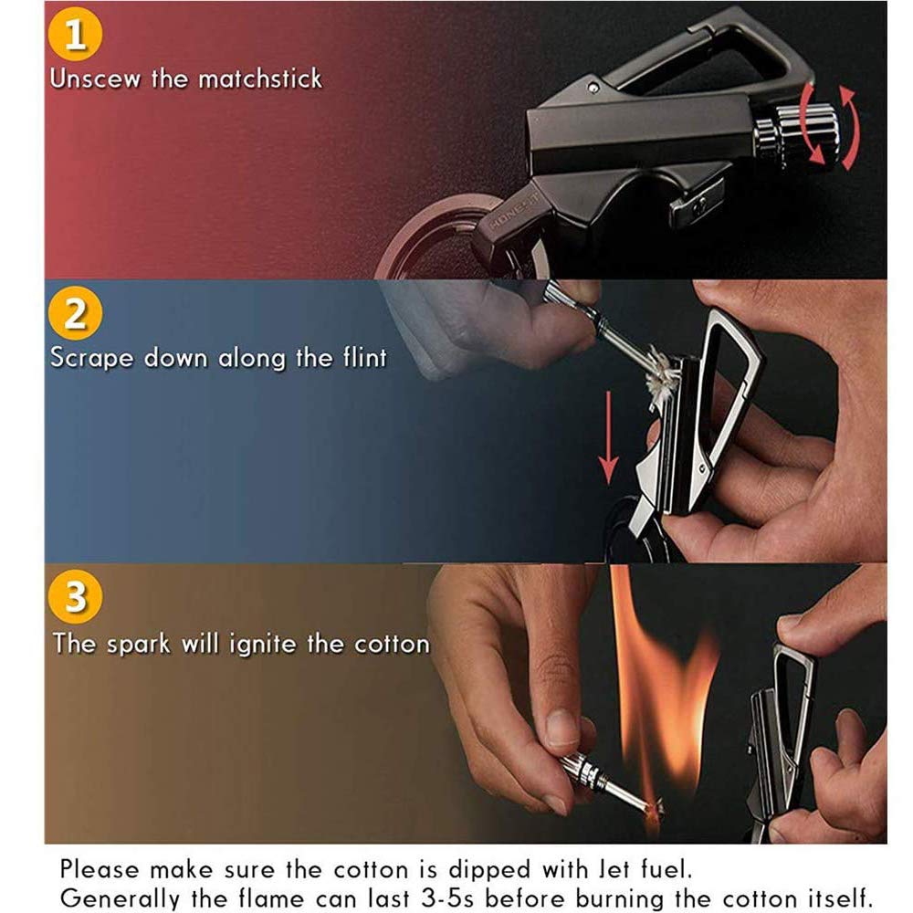 Refillable Metal Lighter with Flint Fire Starter - Outdoor Survival Gear for Camping & Emergency