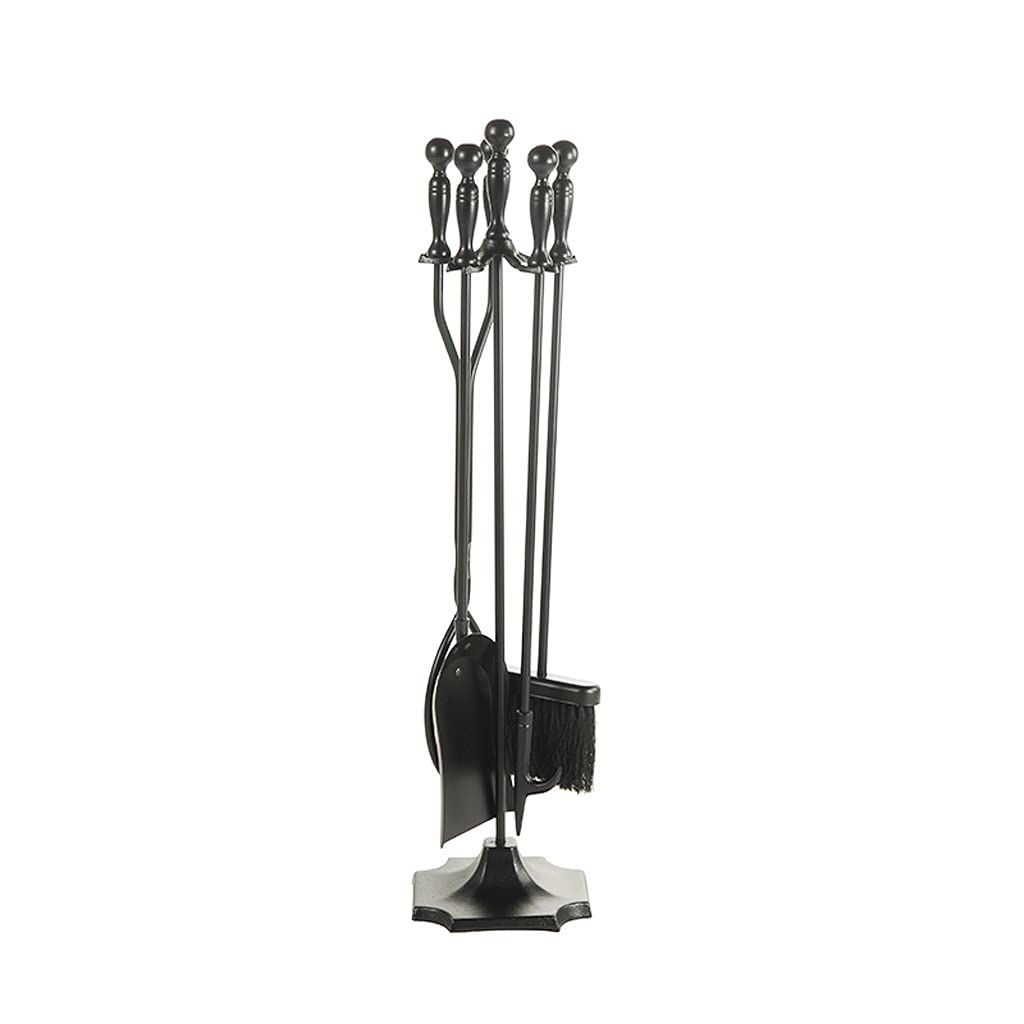 FUSHIFULIAN 5-Piece Black Wrought Iron Fireplace Tools Set with Poker, Shovel, Tongs & Brush - Heavy Duty Fireplace Accessories for Home Heating & Interior Decoration - Perfect for Fireplace Maintenance & Cozy Winter Nights