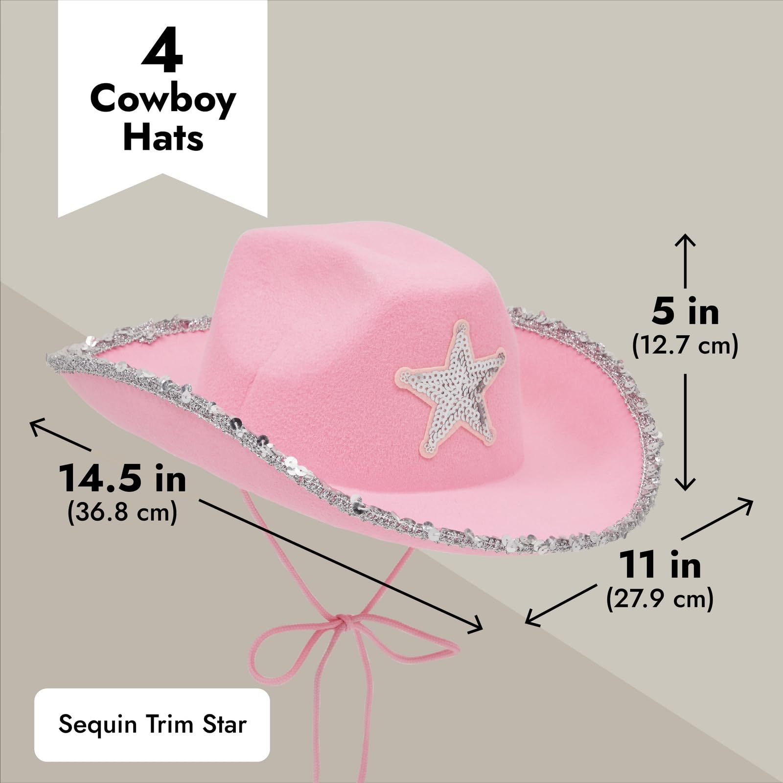 Zodaca 4-Pack Pink Cowgirl Hats - Western Style Felt Cowboy Hats with Star Design for Adults | Costume Party, Halloween, Rodeo Events & Country Themed Outfits