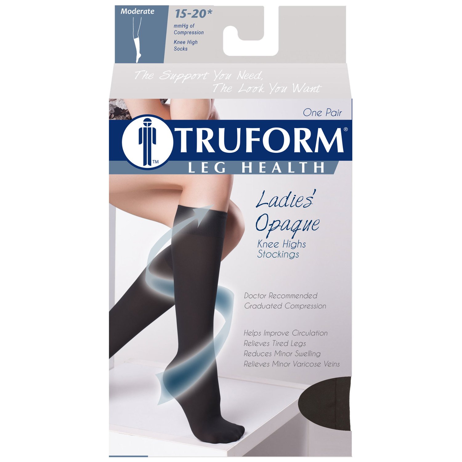 Truform Women's Knee High Compression Stockings 15-20 mmHg - Open Toe Opaque Black Medium - Medical Support Socks for Varicose Veins, Circulation & Travel