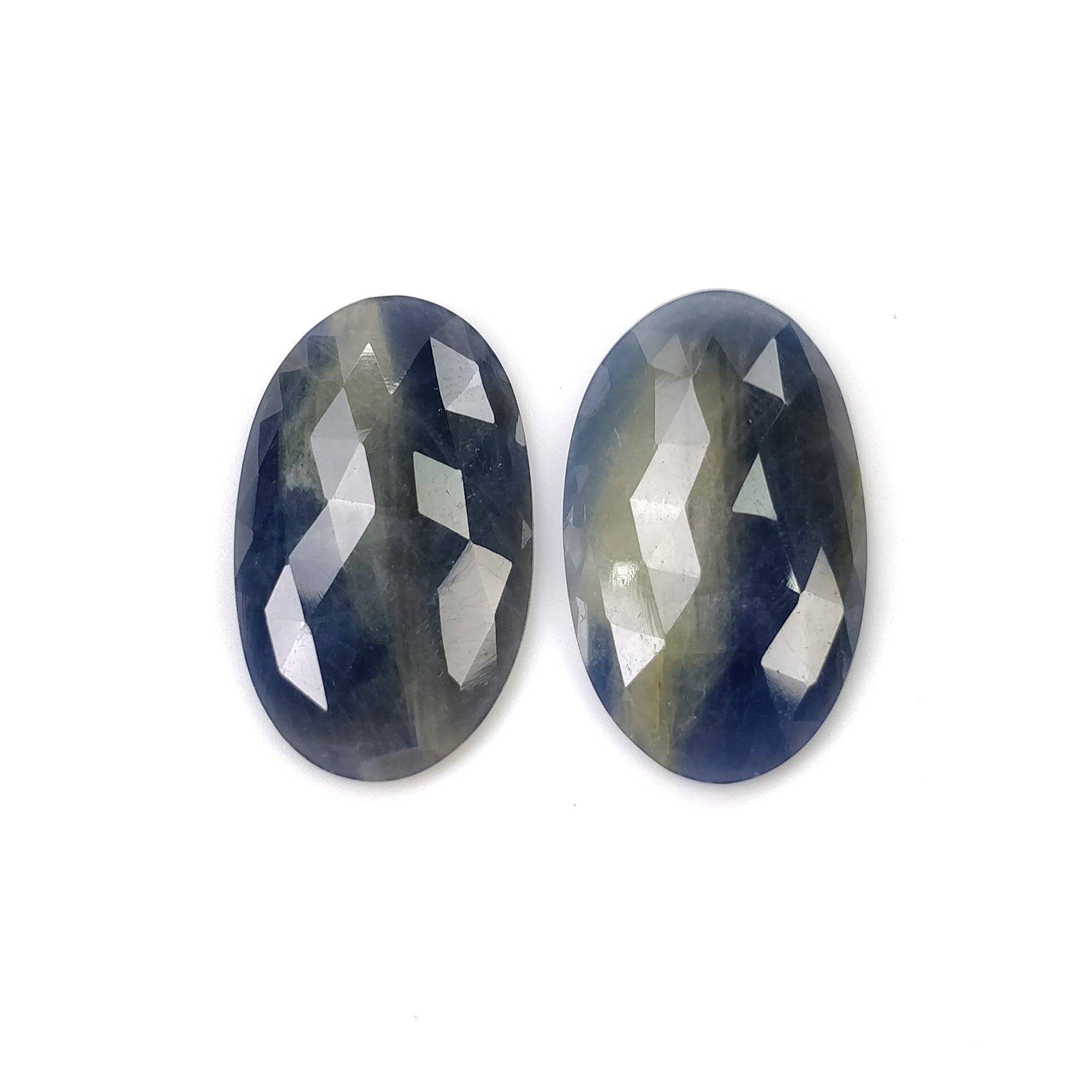 Natural Untreated Bi-Color Sapphire Gemstone Pair - 30.65cts Oval Rose Cut (24x15mm) | Multi-Sapphire Jewelry for Engagement Rings, Earrings & Luxury Gifts