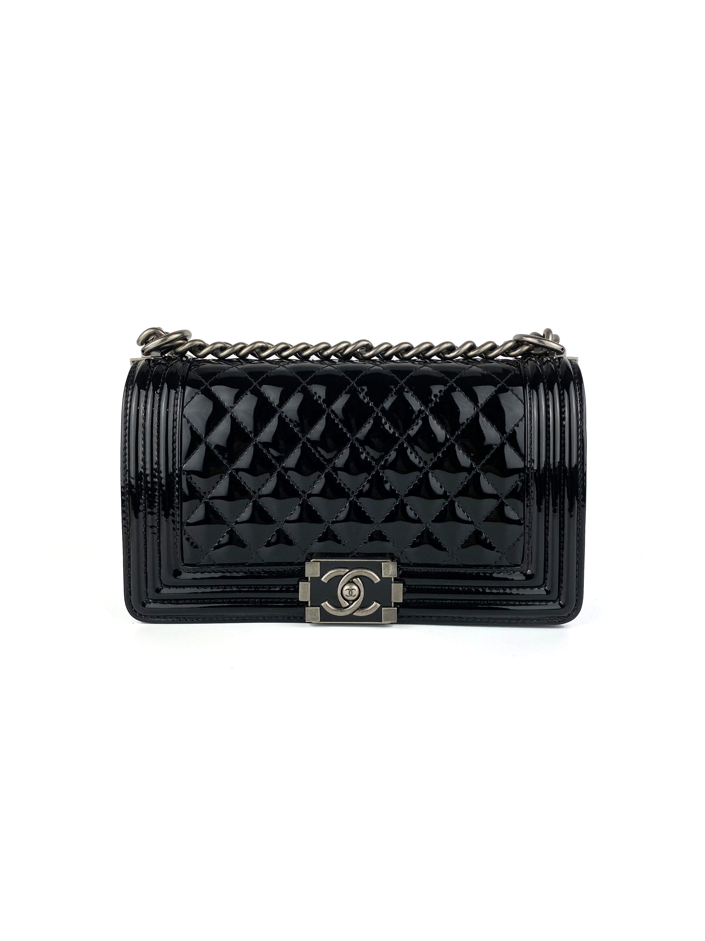 Chanel Boy Black Patent Leather Handbag - Luxury Designer Crossbody Bag for Women, Perfect for Parties, Date Nights & Special Occasions