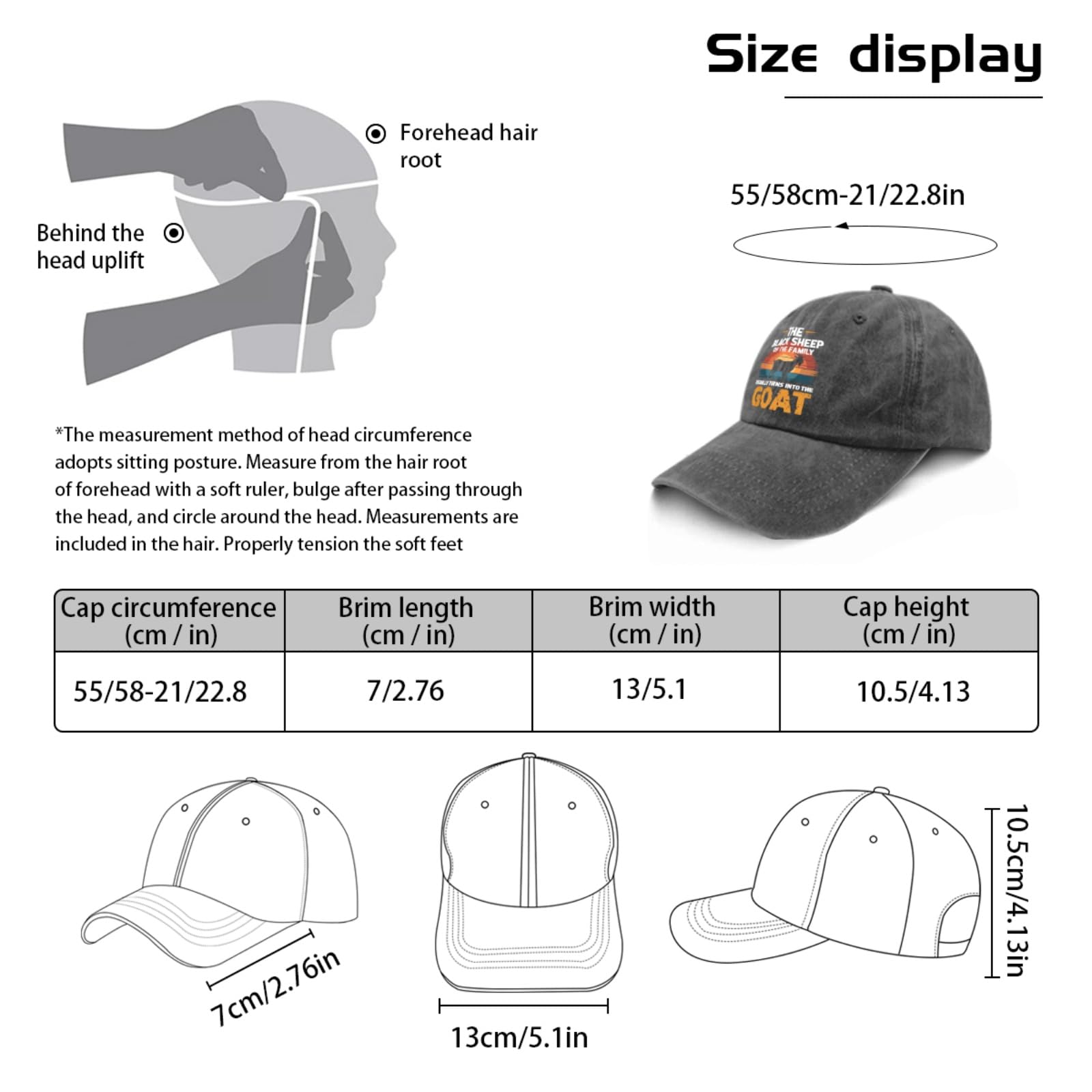 Black Sheep Baseball Cap - Adjustable Fitted Golf Hat for Men | Perfect for Casual Wear, Sports & Outdoor Activities