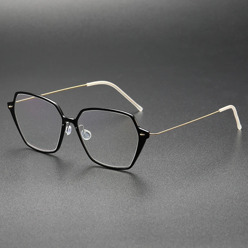 Unisex Full Rim Polygon Screwless Acetate Titanium Eyeglasses Frame 6621 - Lightweight Durable Glasses for Work, Reading & Fashion