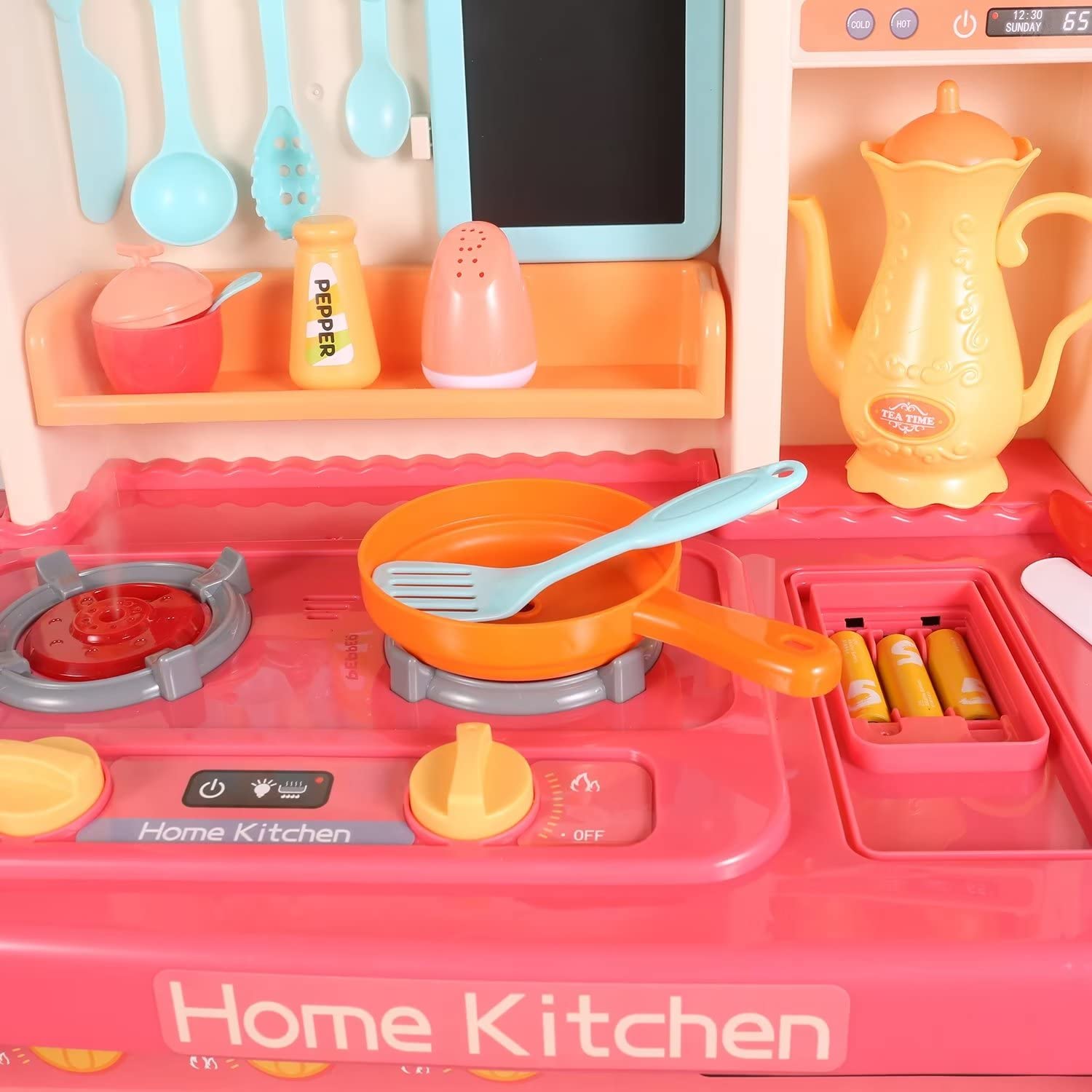 Realistic Play Kitchen Set for Kids with Lights & Sounds, Spray & Sink Simulation - Pretend Cooking Toy for Role Play & Early Learning (Indoor/Outdoor Play)