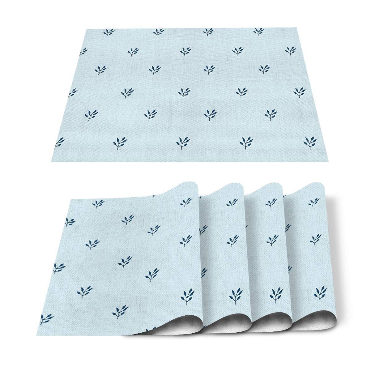 4-Piece Non-Slip Heat Resistant Placemat Set - Easy Clean Wipeable Table Mats for Dining, Kitchen & Outdoor Use - Modern Leaf Design Decorative Place Mats for Home Decor