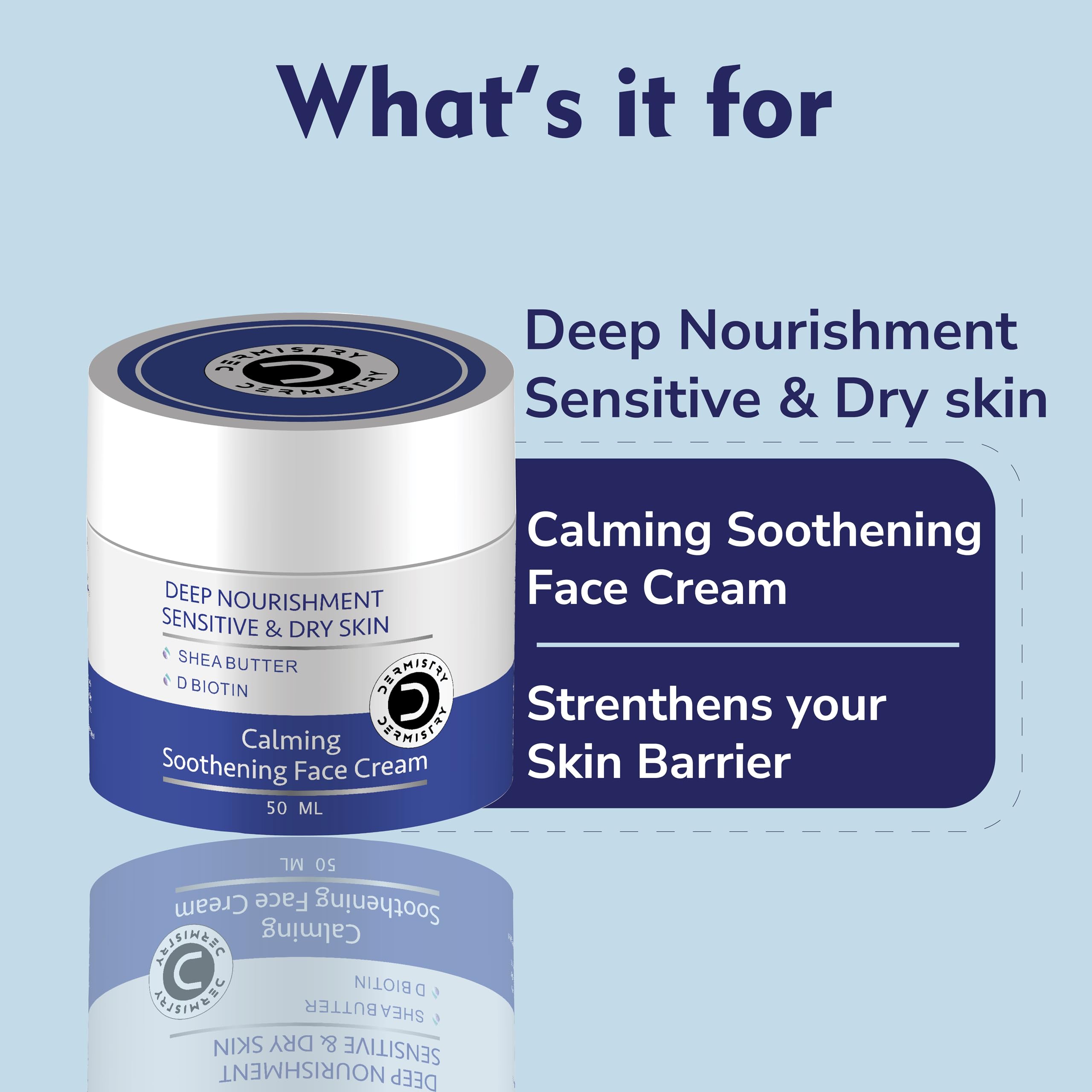 Dermistry Hydrating Face Cream for Sensitive & Dry Skin - Deep Moisturizer with Shea Butter & Hyaluronic Acid - All-Season Glow for Men & Women - 50ml - Perfect for Daily Skincare & Nighttime Hydration Routine