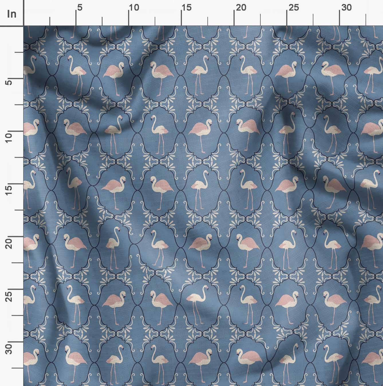 Soimoi Moss Georgette Blue Fabric by The Yard - 42 Inch Wide Flamingo & Moroccan Damask Printed Textile - Tropical Pattern Fabric for Dresses, Curtains & DIY Projects - Lightweight Chiffon Material for Sewing & Crafting