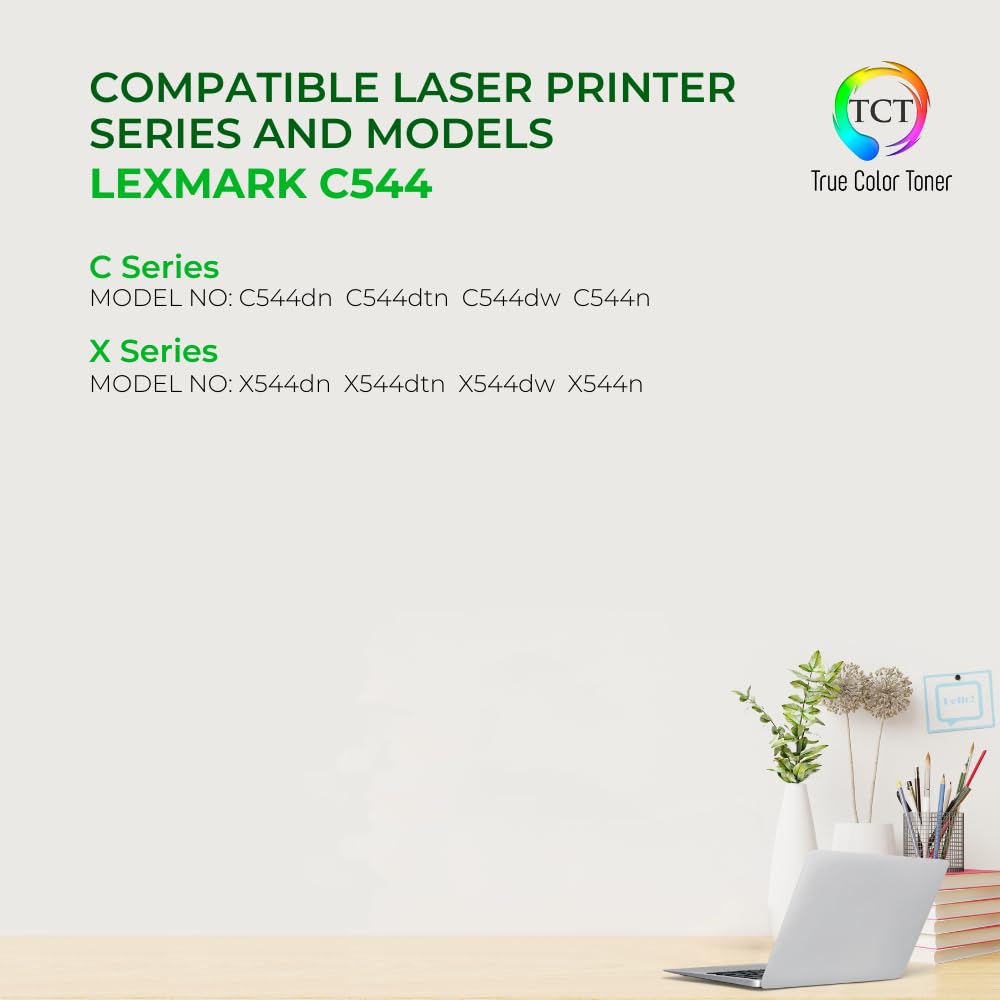 Premium TCT Compatible Toner Cartridge 4-Pack for Lexmark C544 Series (BK/C/M/Y) - High Yield Replacement for C544X1KG/C544X1CG/C544X1MG/C544X1YG - Works with C544DN/C544DTN/X544DTN/X544DW Printers - Ideal for Office & Home Printing Needs