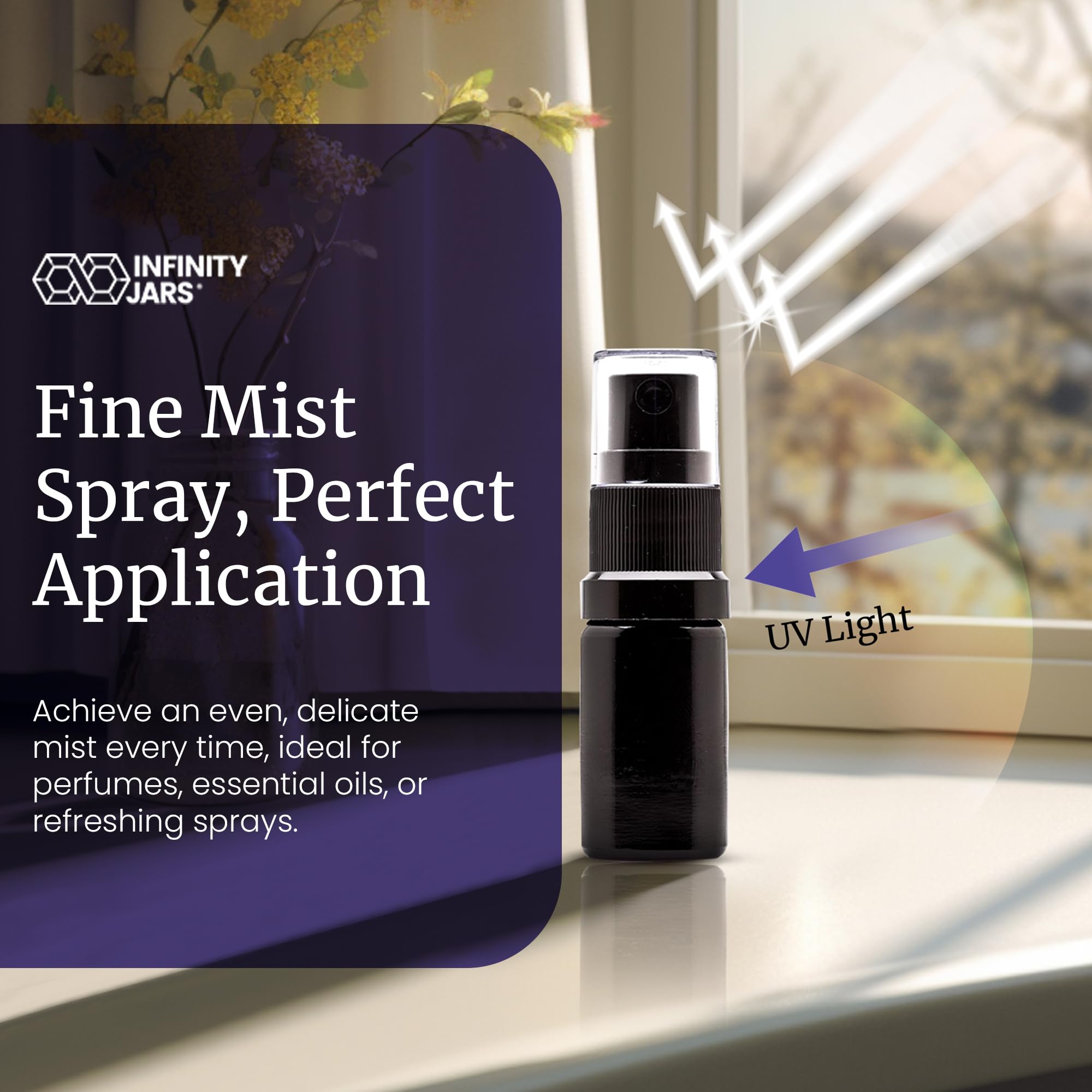 Infinity Jars 30ml (1 fl oz) Black UV Glass Fine Mist Spray Bottles - 10-Pack Refillable Containers for DIY Perfume, Essential Oils, Hair & Beauty Products | Perfect for Home, Travel & Spa Use