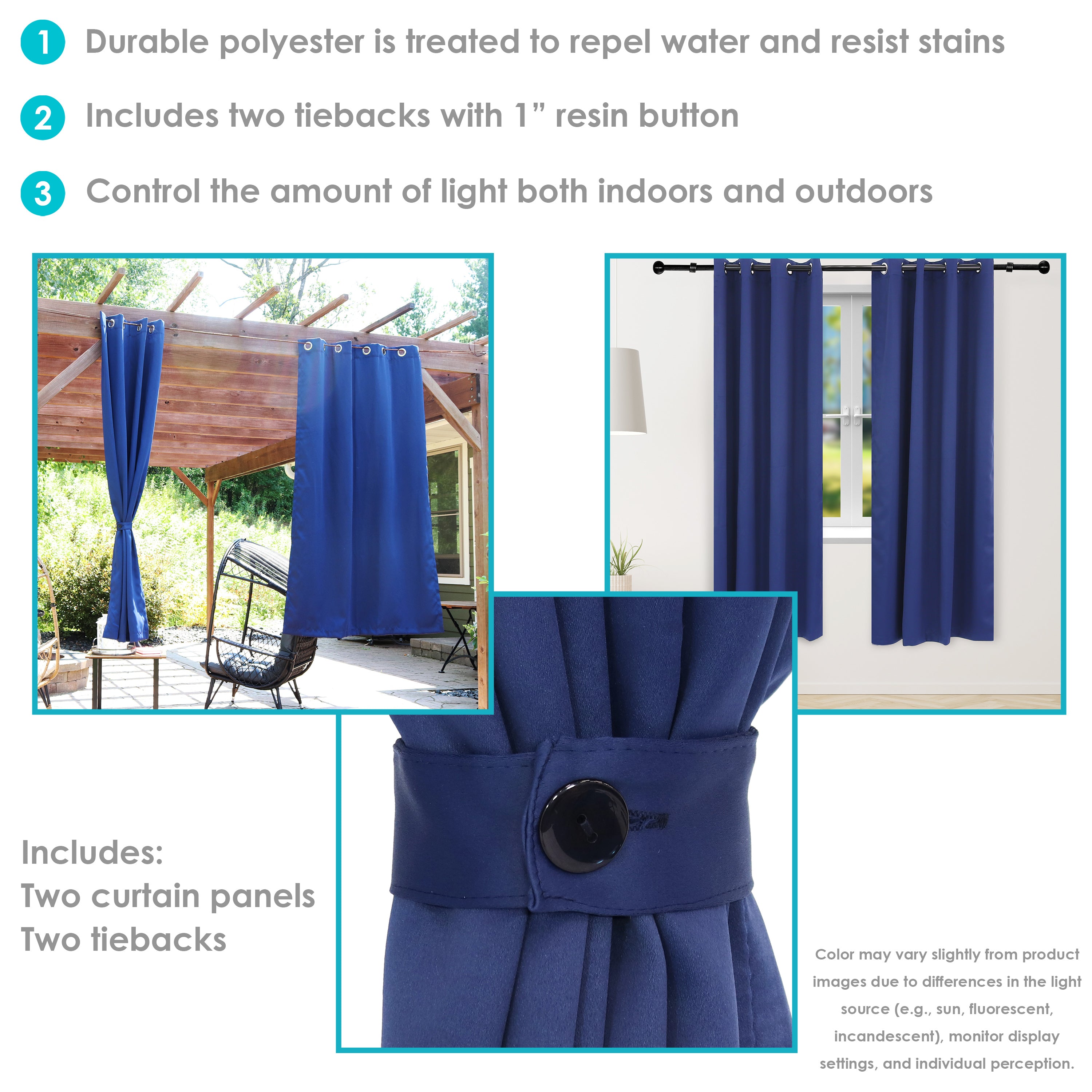 Blackout Curtain Panels with Grommet Top for Bedroom & Living Room - Sunnydaze Outdoor Light Blocking Window Drapes for Privacy & Sleep