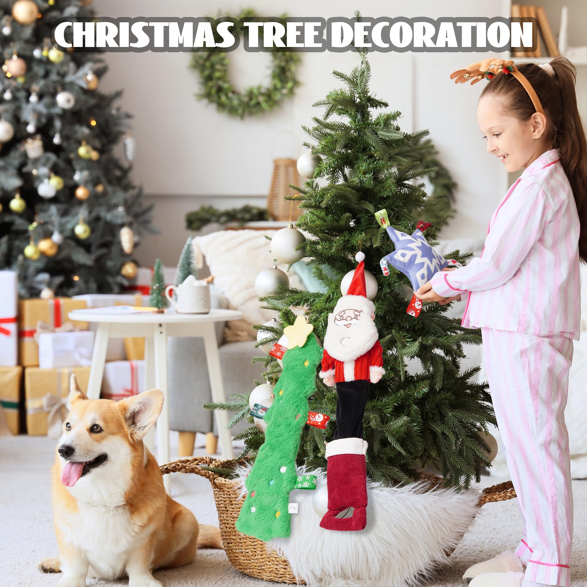 3 Pack Christmas Dog Toys - Interactive Crinkle Squeaky Plush Chew Toys for Puppy, Small, Medium & Large Dogs - Durable for Aggressive Chewers - Perfect for Holiday Playtime & Gift Giving