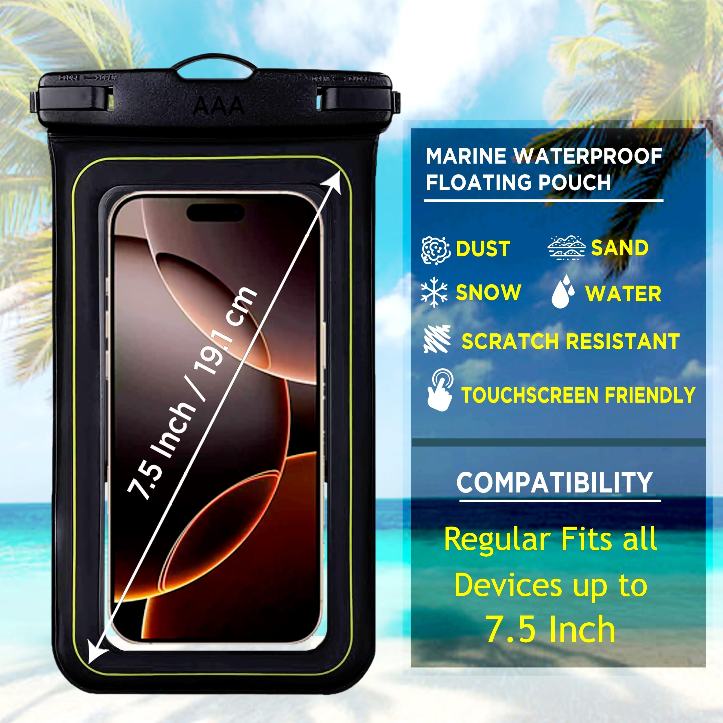 Large IP68 Waterproof Phone Pouch - Floating Dry Bag Case for iPhone & Android (1 Pack) with Detachable Lanyard - Perfect for Swimming, Boating, Beach & Water Sports