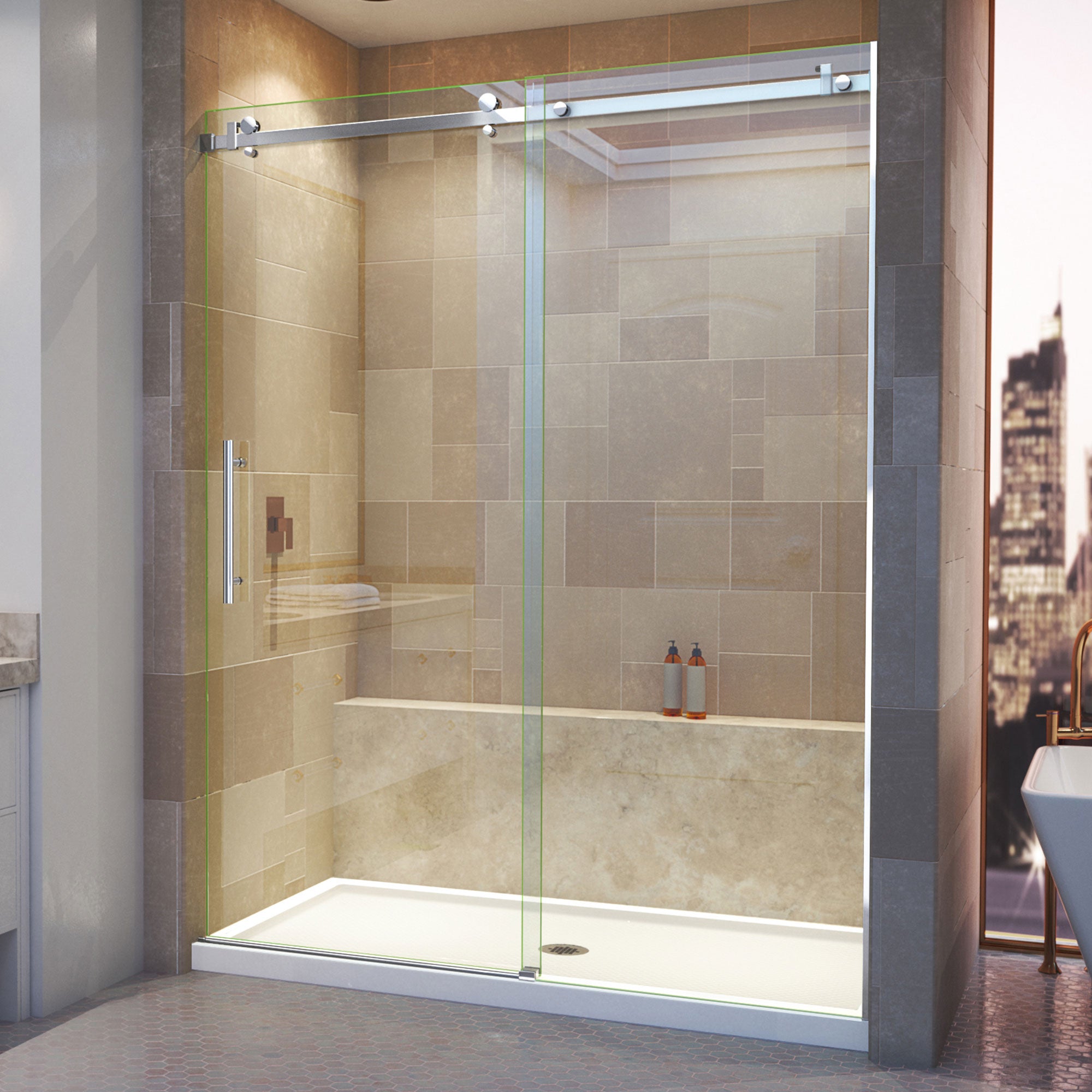 DreamLine Enigma Air 56-60 Inch Frameless Sliding Shower Door - 76 Inch Height - Modern Bathroom Upgrade for Small Spaces & Luxurious Spa Experience