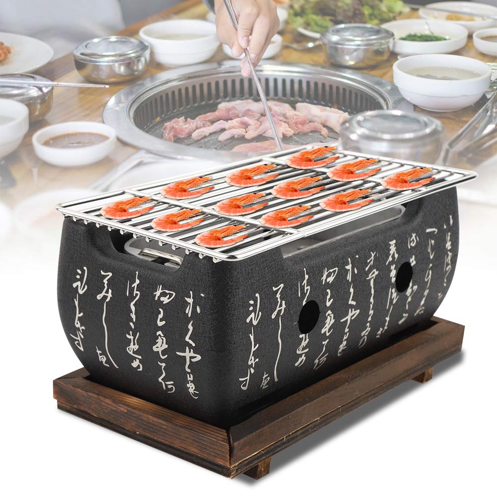 Premium Japanese Style Rectangular BBQ Grill - Traditional Charcoal Table Top Grill for Yakitori & Korean BBQ - Perfect for Outdoor Cooking, Camping & Backyard Parties
