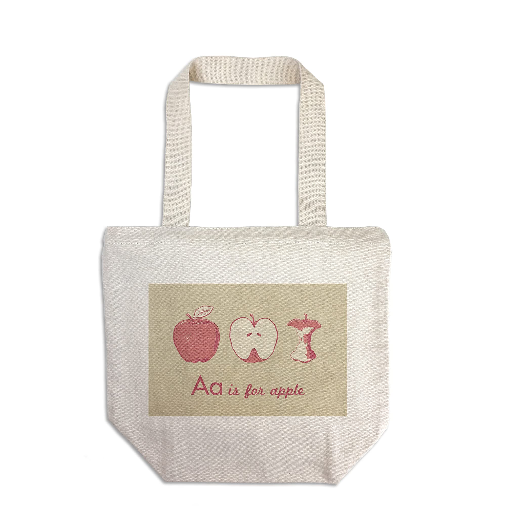 Lantern Press A is for Apple - 100% Cotton Canvas Reusable Tote Bag | Eco-Friendly Grocery Shopping & Beach Tote | Perfect for Farmers Market, Library Books & Everyday Use