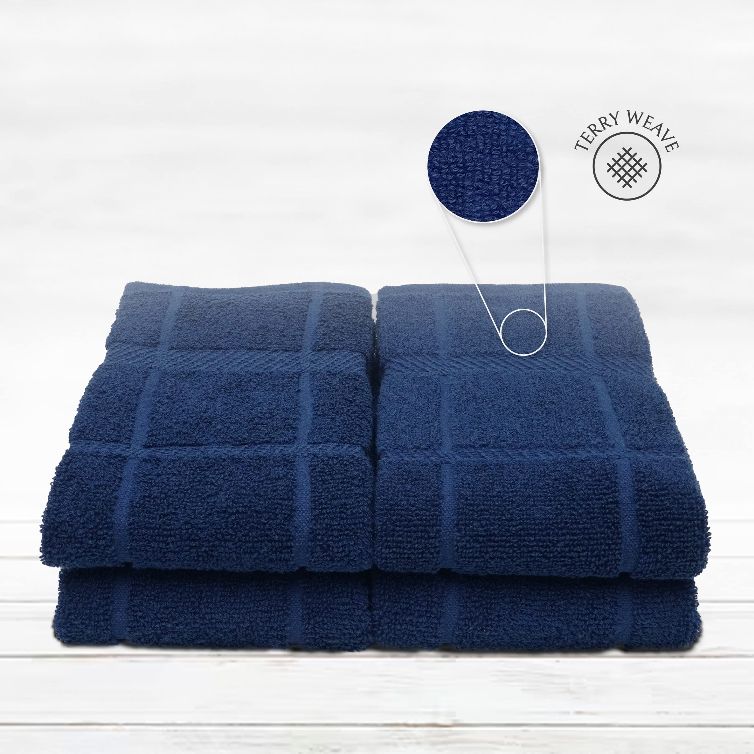 Premium 100% Cotton Terry Dish Towels for Kitchen - Super Soft & Absorbent, 16x26 Inches, 4-Pack Navy Blue | Ideal for Dish Drying, Counter Cleaning & Hand Wiping