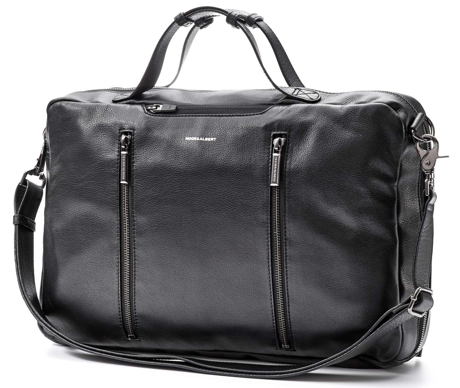 Hook and Albert Premium Leather 3-Way Convertible Carryall Bag - Black | Business Travel & Commuter Essentials Organizer | Perfect for Work, Gym & Weekend Getaways