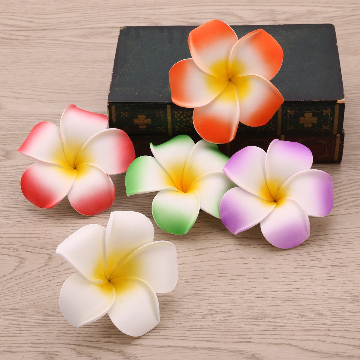 FRCOLOR 12 Pack 3.5 Inch Hawaiian Plumeria Flower Hair Clips - Soft Foam Hair Accessories for Women, Ladies & Girls - Perfect for Beach Parties, Weddings, Tropical Events & Summer Vacation Styling