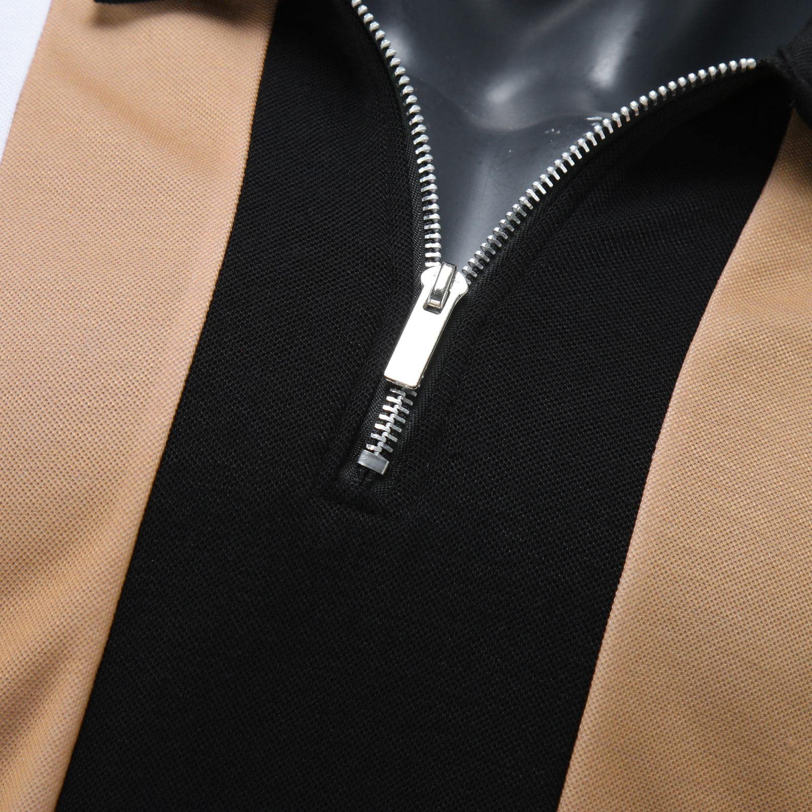 Men's Casual Zipper Collar Polo Shirts - Short Sleeve Color Block Golf Shirts & Breathable T-Shirts for Work, Golf, and Everyday Wear
