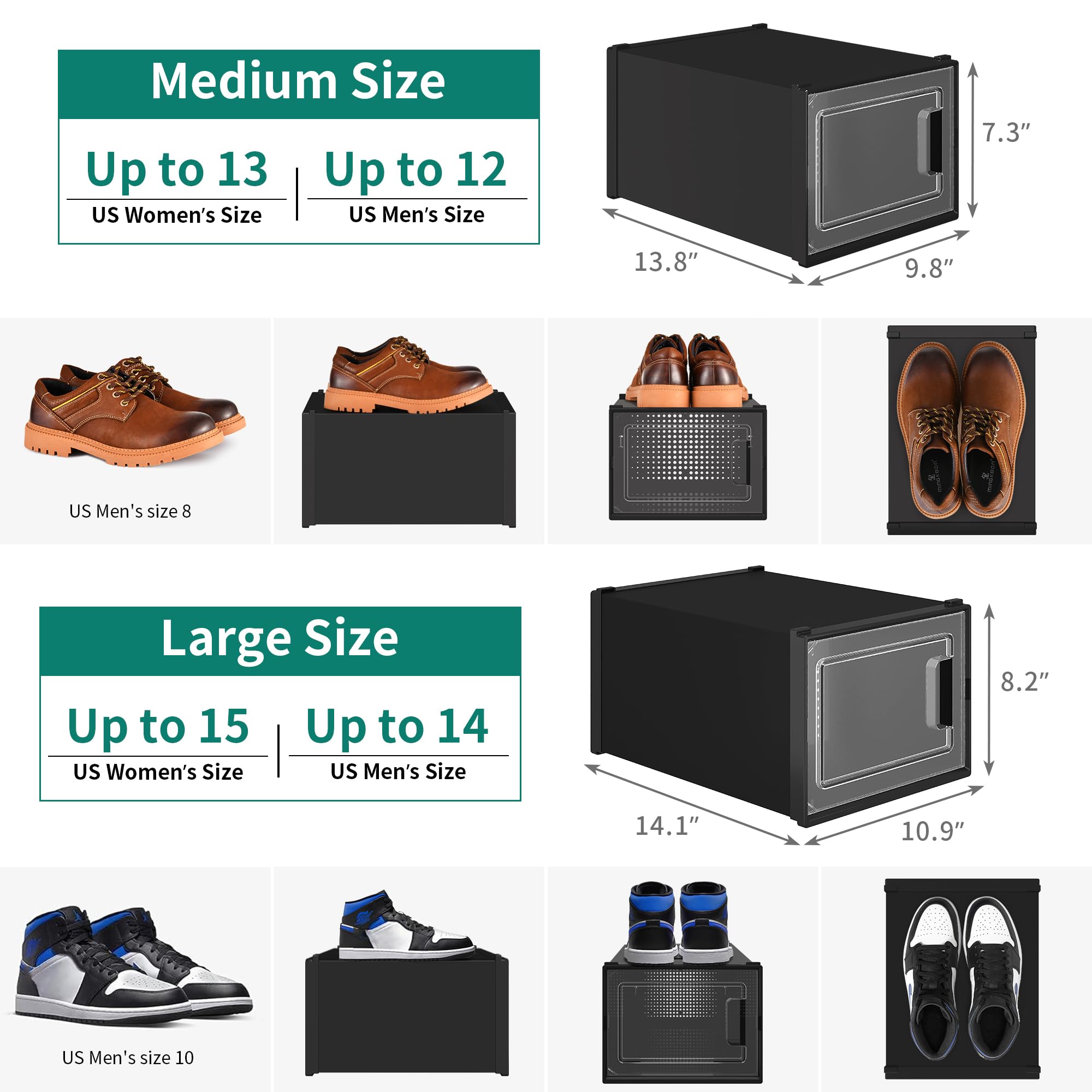 YITAHOME XL Shoe Storage Box - 20 Pack Stackable Shoe Organizer with Drawers, Black (Fits All Shoe Sizes) - Perfect for Closet, Bedroom, Entryway & Shoe Store Organization