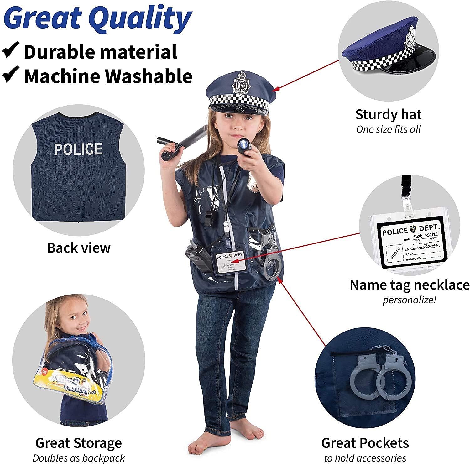 Born Toys Kids Dress Up Costume Set - Police, Fireman, Construction Worker, Gardening & Chef Role Play Outfits for Boys & Girls Ages 3-7 | Pretend Play, Birthday Parties & Halloween Costumes
