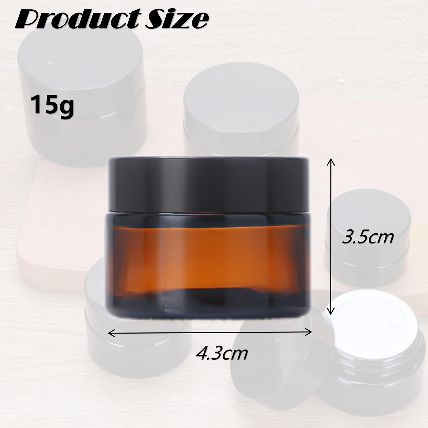 6-Pack 0.5oz Amber Glass Cosmetic Jars with Black Lids - Leak-Proof Wide Mouth Round Containers for Creams, Ointments & Makeup Samples | Perfect for DIY Skincare, Travel & Beauty Product Storage