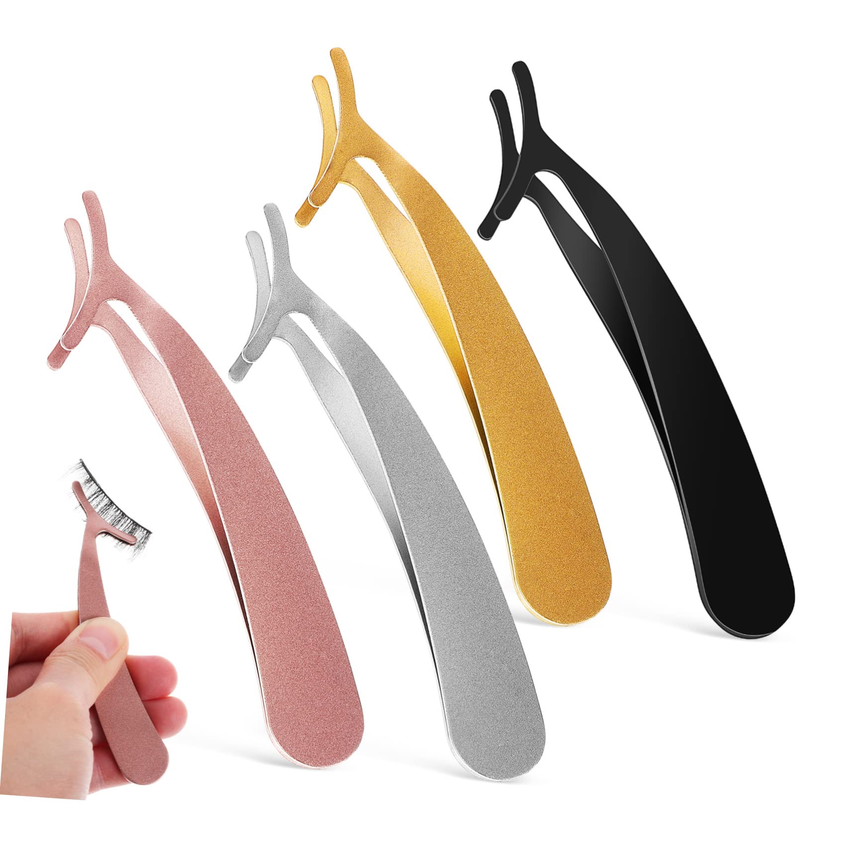 FOMIYES 4 Pcs Eyelash Applicator Tweezers Set - Precision Lash Extension Clips for Easy False Eyelash Application & Removal (Rose Gold) - Perfect for DIY Lash Extensions, Salon Professionals & Makeup Artists