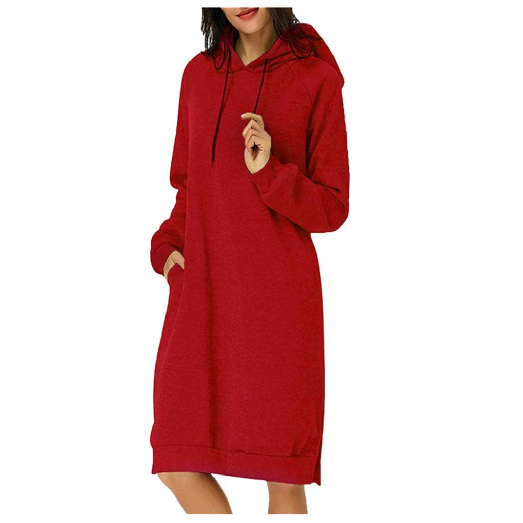 GDJGTA Women's Vintage Hooded Dress - Casual Long Sleeve Pocket Sweatshirt Dress with Split Hem | Perfect for Fall Outfits, Coffee Dates & Weekend Errands