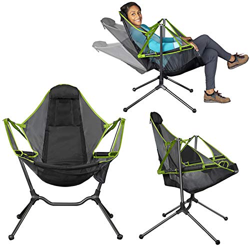 Portable Folding Camping Swing Recliner Chair - Lightweight Aviation Aluminum Alloy Frame with Adjustable Backrest for Outdoor Relaxation | Perfect for Camping, Beach, Picnic, Hiking & Backyard Use (Gray)