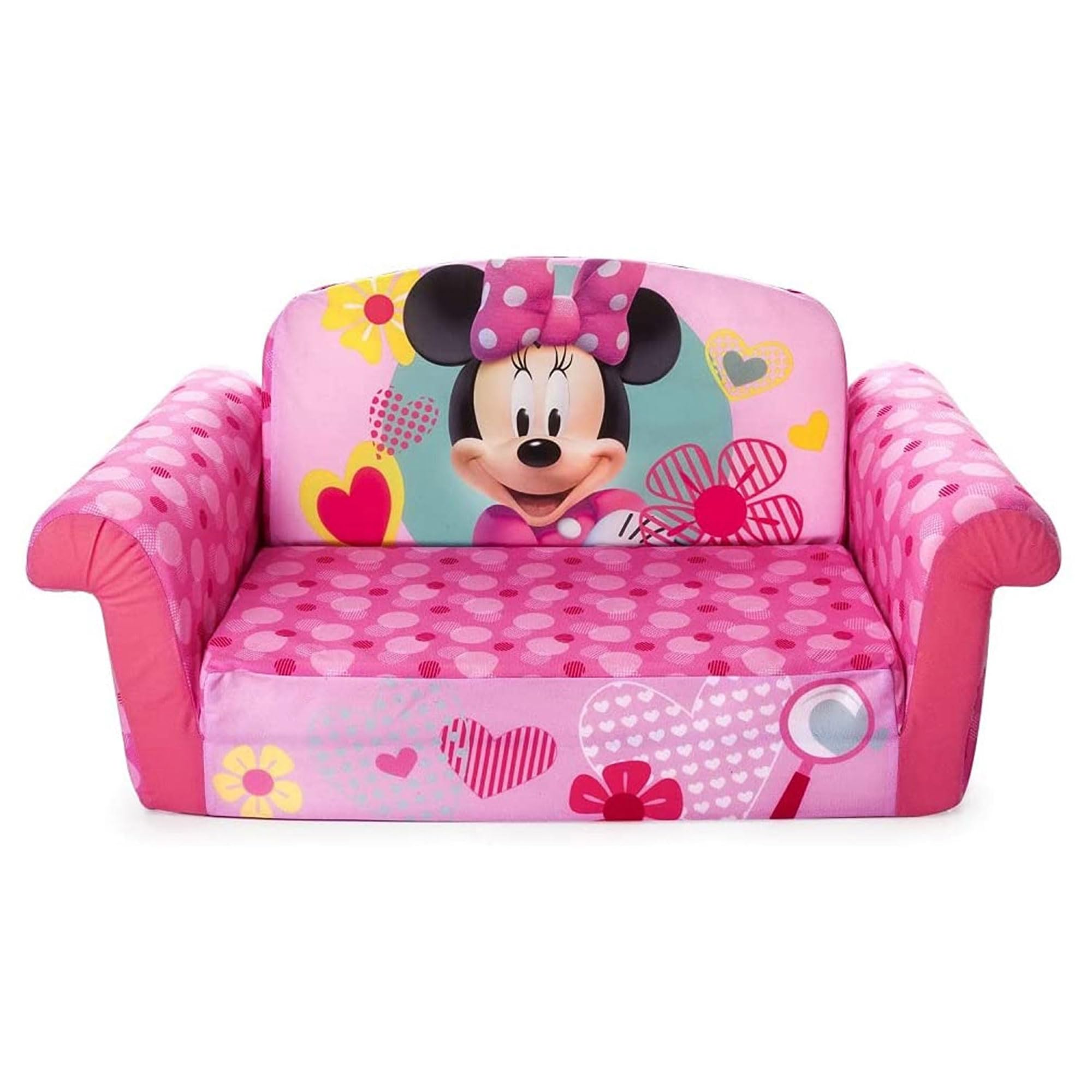 2 in 1 MARSHMALLOW Kids Couch & Sleeper - Extendable Toddler Sofa with Reversible Design for Lounging & Sleeping | Minnie Mouse Theme (2 Pack) - Perfect for Playrooms, Bedrooms & Daycare Centers
